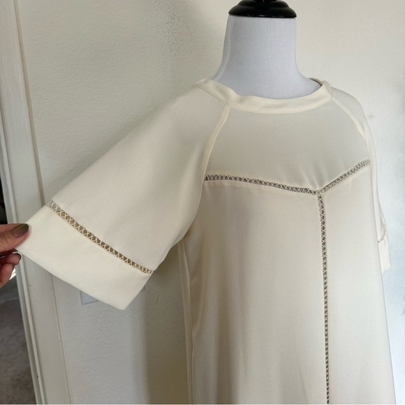 Zara Summer Mini Basic Ivory Eyelet Pullover Fringe Hem Boho Dress Size Small - Picture 8 of 12